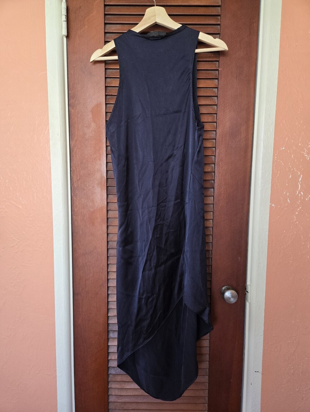 KES Navy Silk Bias Cut Midi Asymetrical Sleeveless Dress, Estimated Size S - Picture 2 of 11
